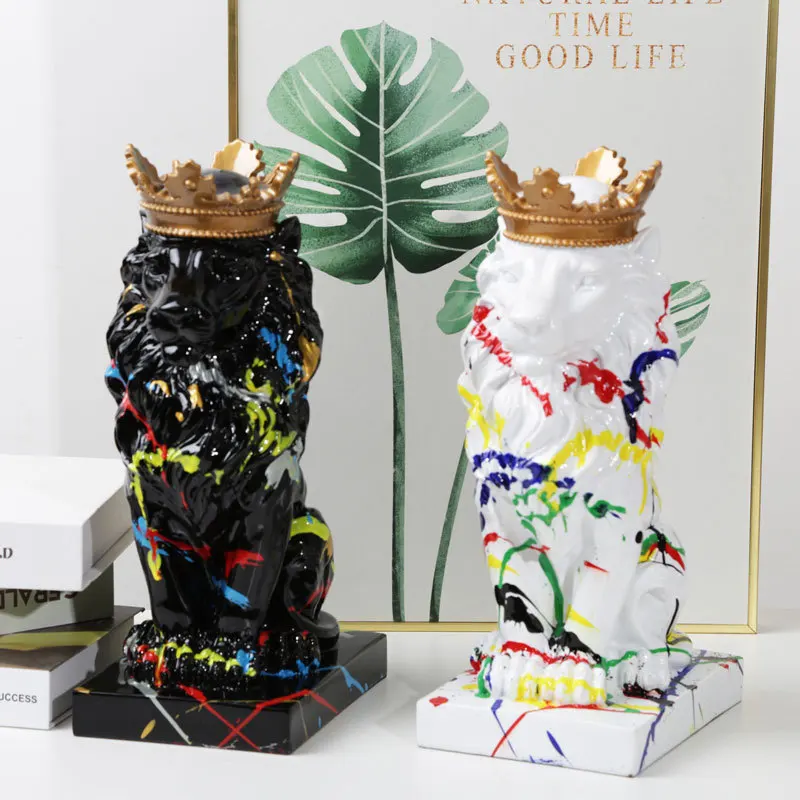 Ins Splash Color Crown Lion Statue Resin Handicrafts Home Furnishing Ornaments Home Entrance Decoration Small Ornaments Gift