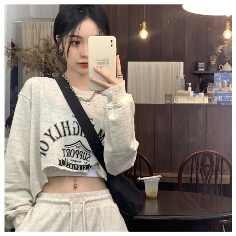 Women's Autumn Spring Top Sweatshirt Irregular Round Neck Print Outerwear Simple Comfortable Casual Design Fashion New Versatile