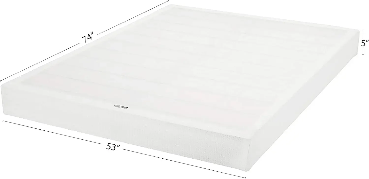 Base de cama de resorte de caja inteligente de tamaño completo, Base de colchón de 5 pulgadas, fácil montaje sin herramientas, completo, blanco