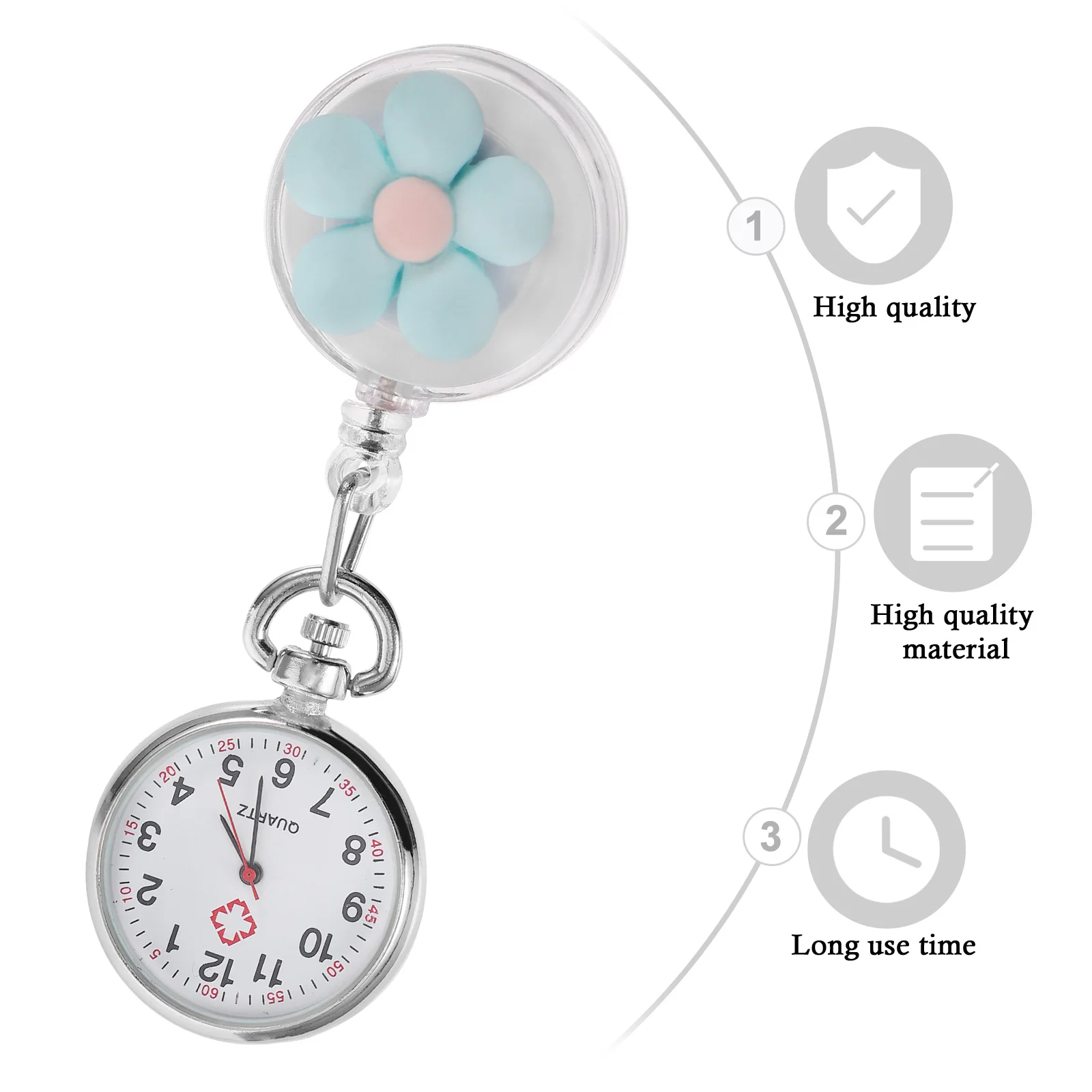 

Chest Watches Fob Quartz Nurse Clip on Pocket Watch Blue Mirror Glass Lightweight Durable Cartoon Design Kids Nurse Gift
