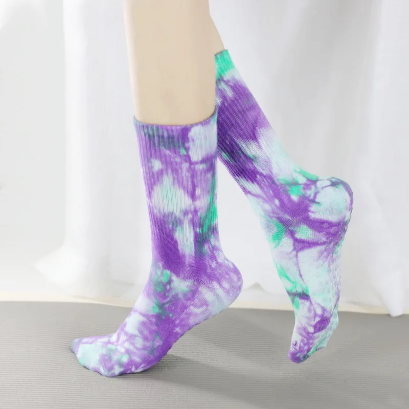 Yoga Socks Women Tie-dye Cotton Silicone Non-slip Pilates Grip Crew Socks