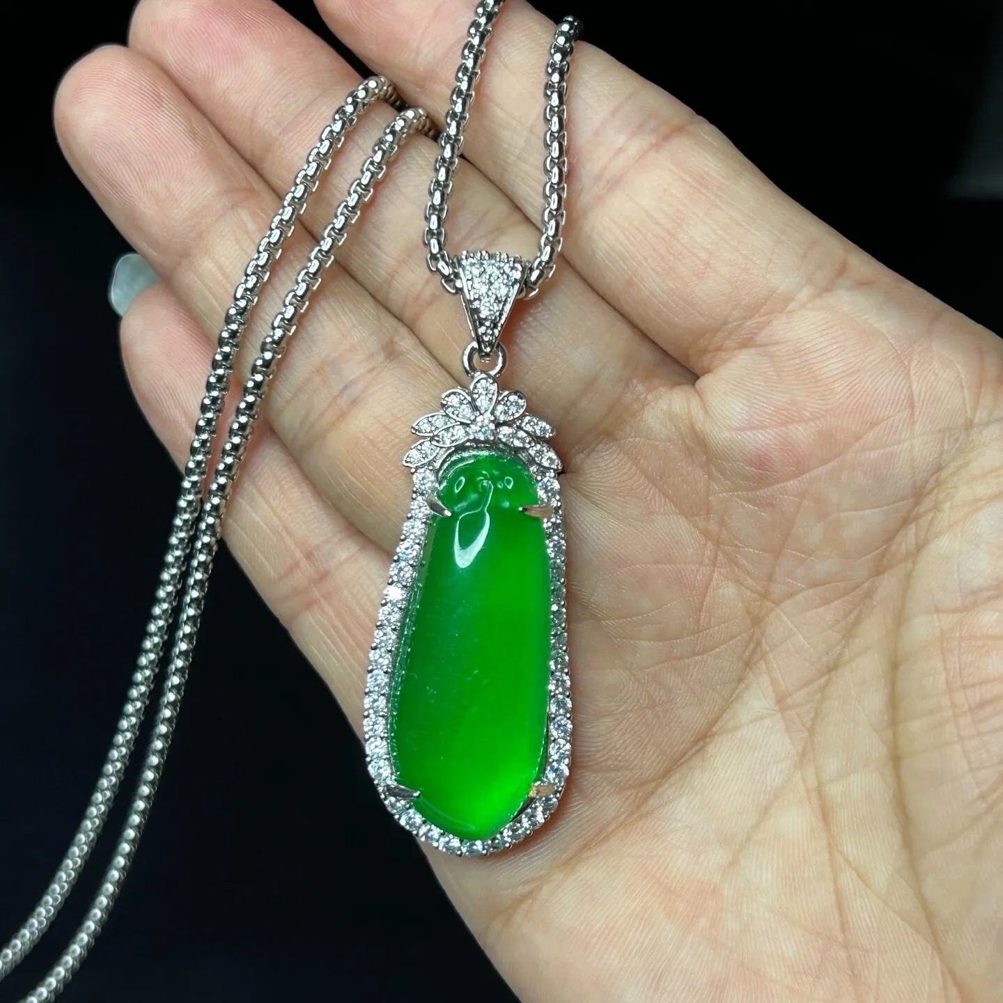 Genuine Natural High Ice Green Jade Amulet Pendant Necklace Hand Carved Real Jade Jewelry For Women Men Daily Wear Amulet