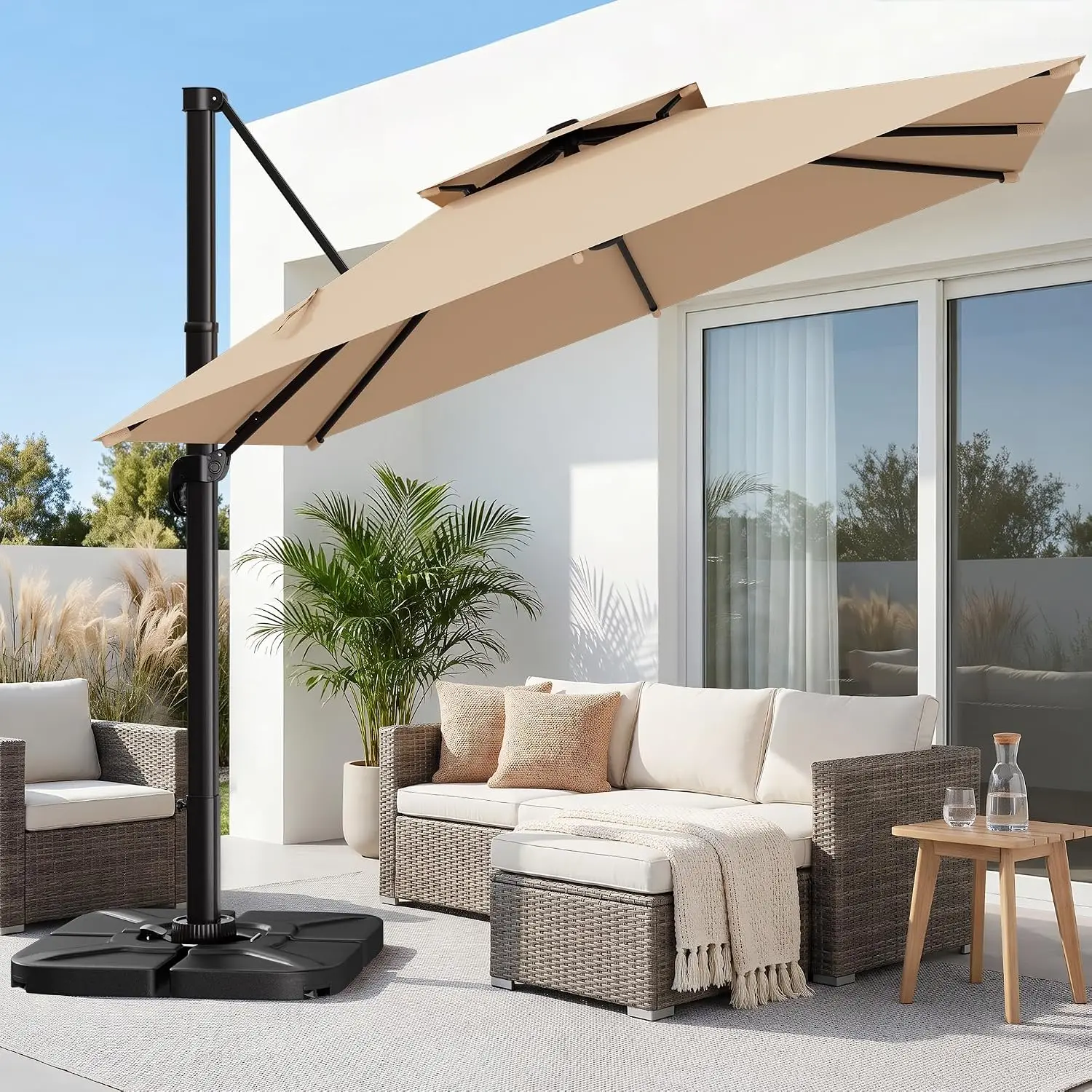 11×11 FT Double-Top Cantilever Patio Umbrella,Square Offset Umbrella with 360 Degree Rotation & 5 Tilt, Customized