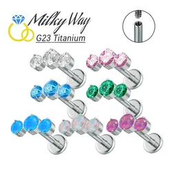 G23 Titanium Piercing Earrings CZ Stone Labret Lip Nose Stud Ear Cartilage Tragus Body Jewelry Rings Internal Threaded Nail