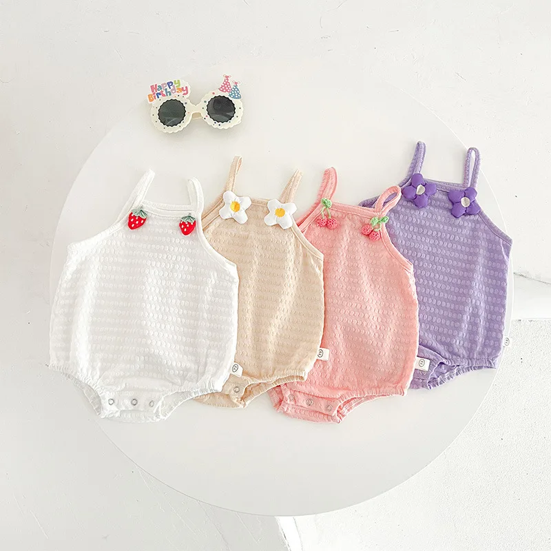 2024 New Summer Baby Girls Sweet Camisole Bodysuit Newborn Sleeveless Jumpsuit Toddler Cute One Piece