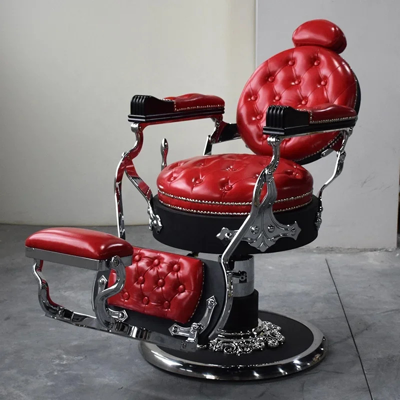 Antique Style Red Silver Barber Shop Hair Styling Chair Salon Barber Chair