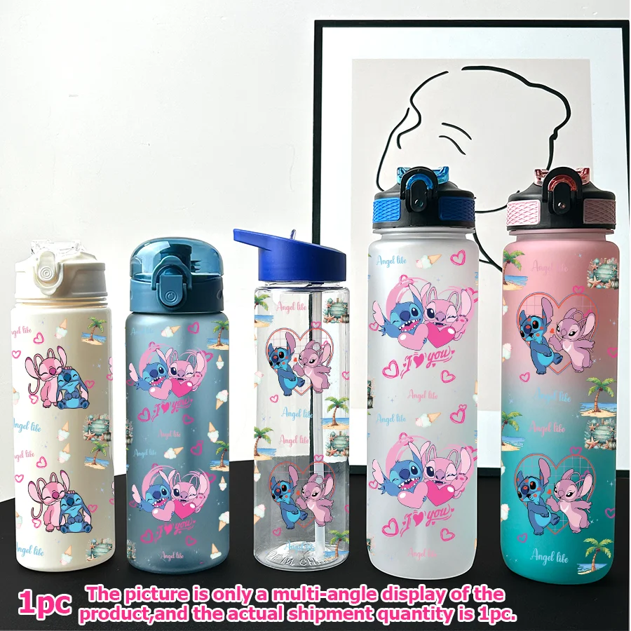

1Pc Disney Stitch Angel Printed 23-32oz Multi-plastic Water Bottle Portable Sports Water Cup Birthday Gift