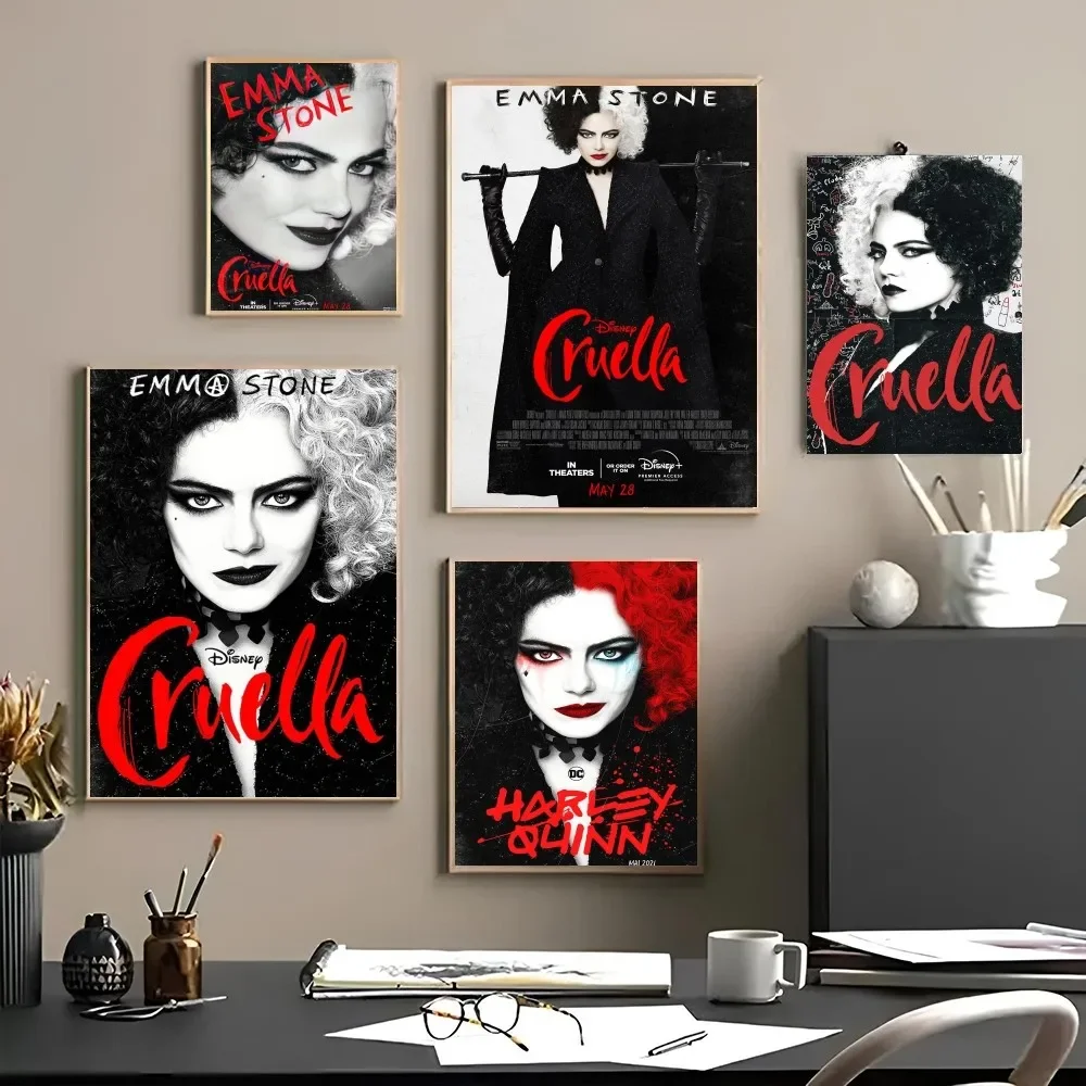 1PC Black and Red Poster Paper Waterproof HD Sticker Disney Movie Cruella Bedroom Entrance Home Living Room Bar Wall Decoration