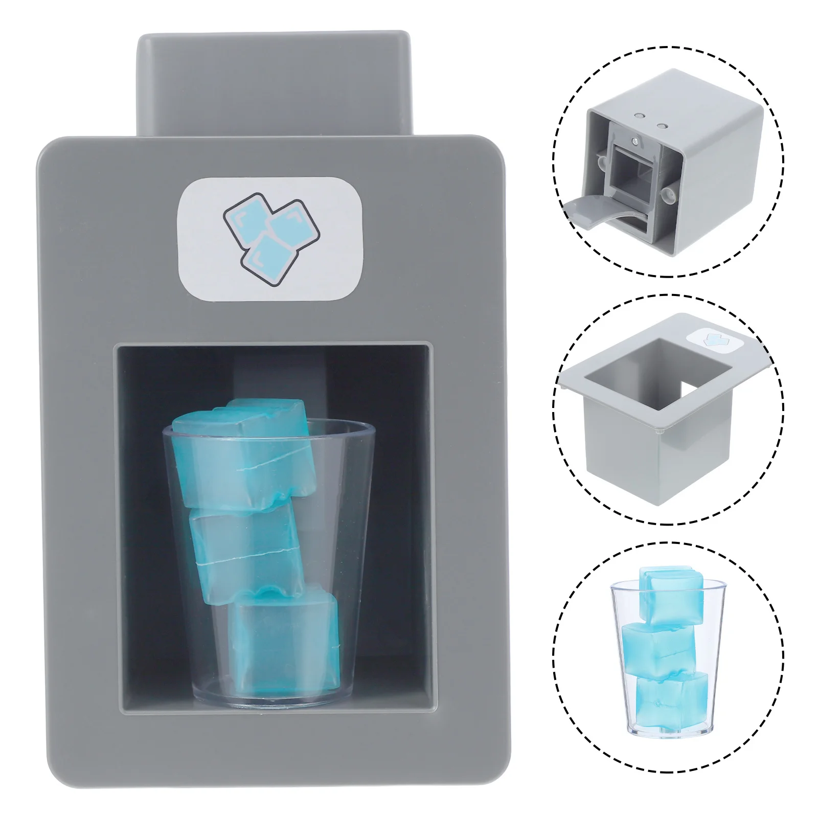 

Realistic Kitchen Ice Maker Playset for Children Gray Body with Transparent Ice Cubes Cup Pretend Play Appliance for Motor Skill