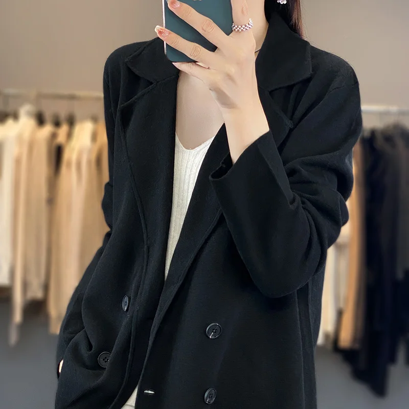 Dameswollen gebreid vest, pakkraag, effen kleur, korte stijl, veelzijdig en afslankend, nieuwe stijl lente en zomer 2025,