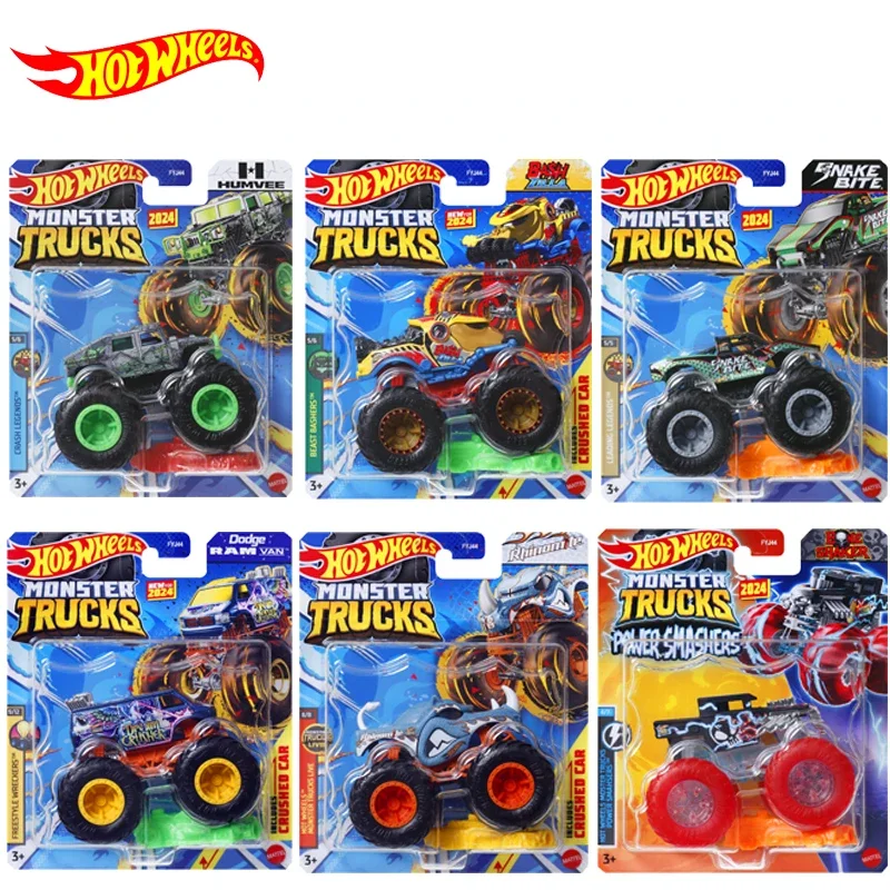 Original Hot Wheels Car Monster Trucks 1:64 Diecast Toys for Boys Bone Shaker Tiger Sharker Dodge Ram Van Humvee Birthday Gift