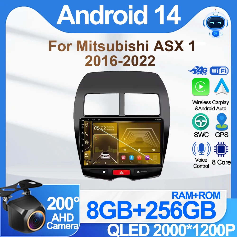 Android For Mitsubishi ASX 1 2016-2022 No 2din DVD Rear Camera Touch Screen Android Auto Wireless Carplay Bluetooth 8 Core Wifi