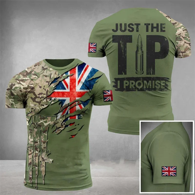 

2025Summer British Flag Graphic T Shirt for Men Gym Clothing 3D Printed Field Camouflage Tee Shirts High Quality T-shirt Tops