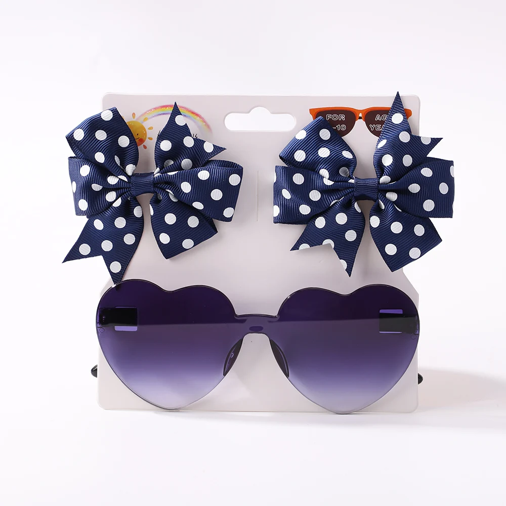 3 Teile/satz Kinder Nette Feste Dot Haarnadel Bunte Herz Sonnenbrille Set Mädchen Boutique Bowknot Haar Clips Kinder Haar Zubehör – Detail 14