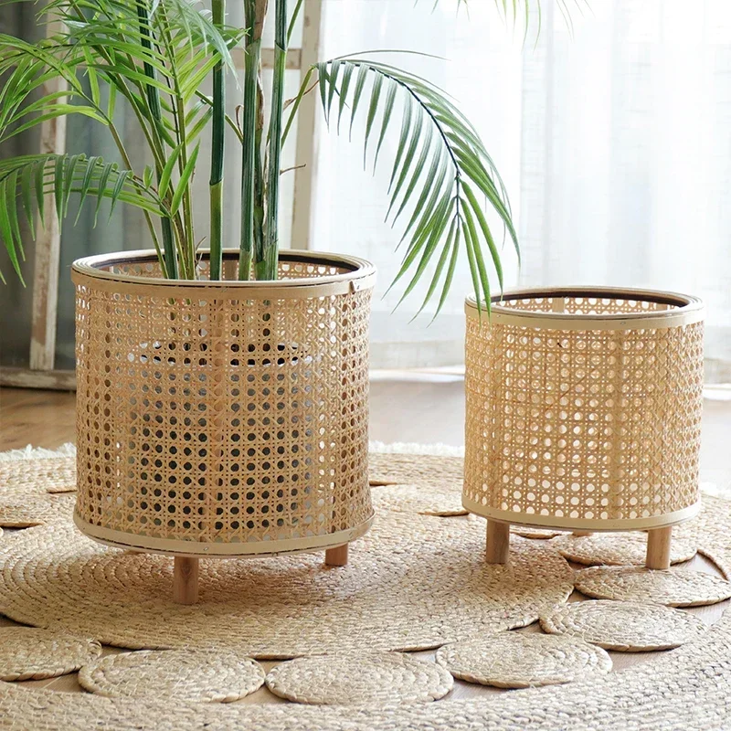 Nordic Hand-Woven Plant Stand Simple Balcony Flower Rack Stylish Indoor Greenery Display Ornament Decoration Holder