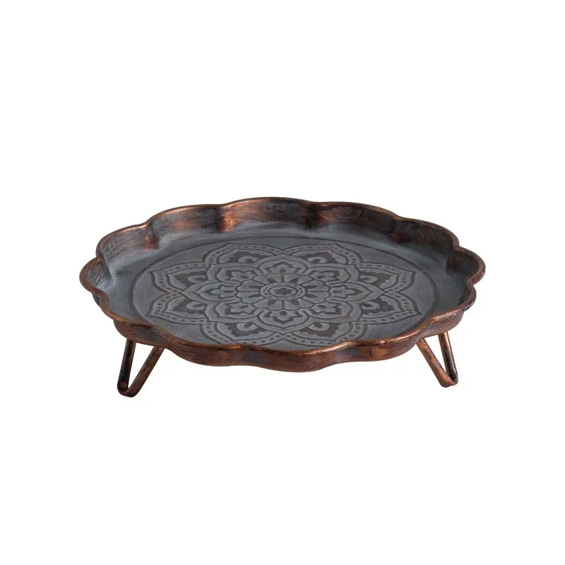 

New Chinese retro polygonal carved wrought iron tray