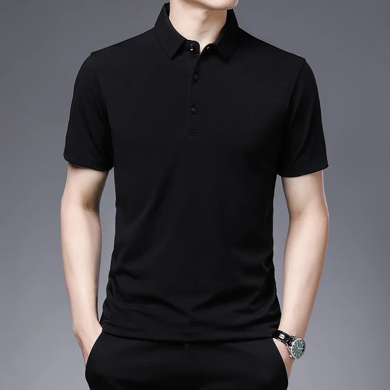 2024 Men's New Solid Color Business Casual POLO Shirt Summer Fashion Casual Short Sleeve Comfortable and Breathable Top image 5