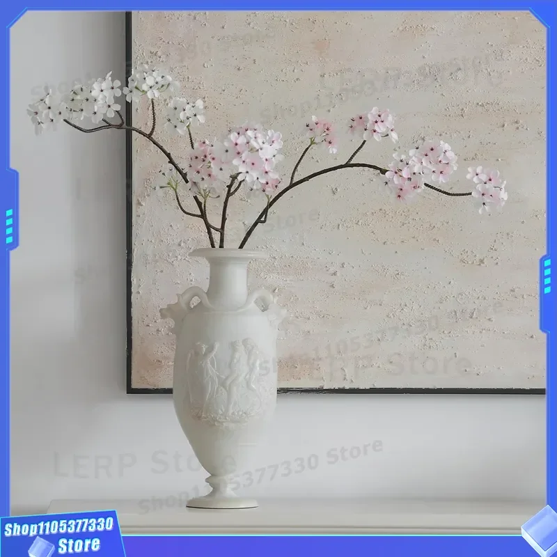 Nordic French Medieval Roman Style Imitation Jade Relief Ornament for Niche Bookcase Entrance Desktop Flower Arrangement