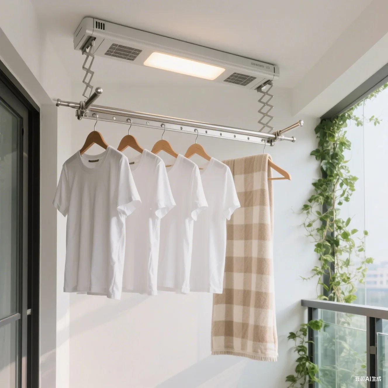 Hidden Clothes Drying Rack Voice-Activated Lifting Clothes Rack with Integrated LED Lighting