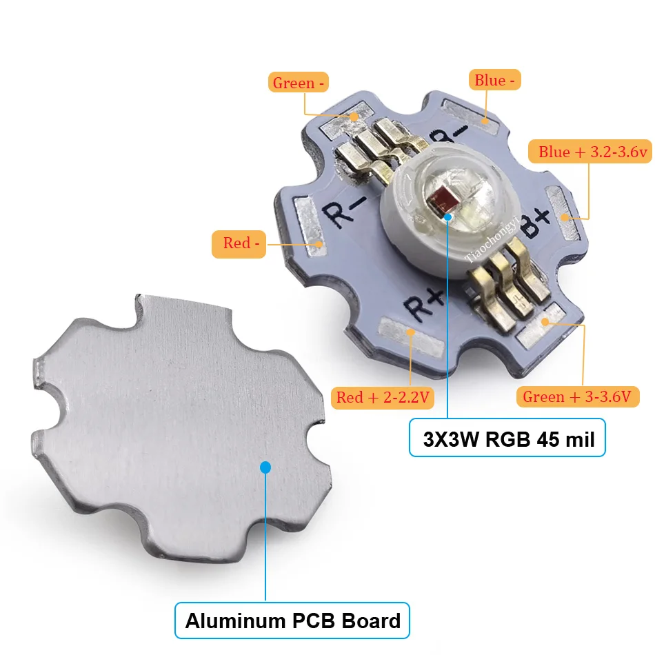 3 واط RGB مصباح LED عالي الطاقة LED رقاقة 6pin 3X1W 3X3W الباعثة للضوء ديود أحمر أخضر أزرق مع 20 مللي متر لوحة دارات مطبوعة