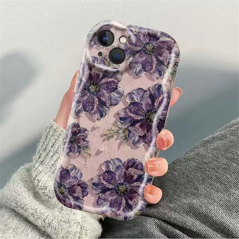Oil Painting Flowers Phone Case For IPhone 15 Pro Max 14 11 12 13 Mini XR 6s 6 8 7 Plus X XS SE 2020 2022 Luxury TPU Soft Cover