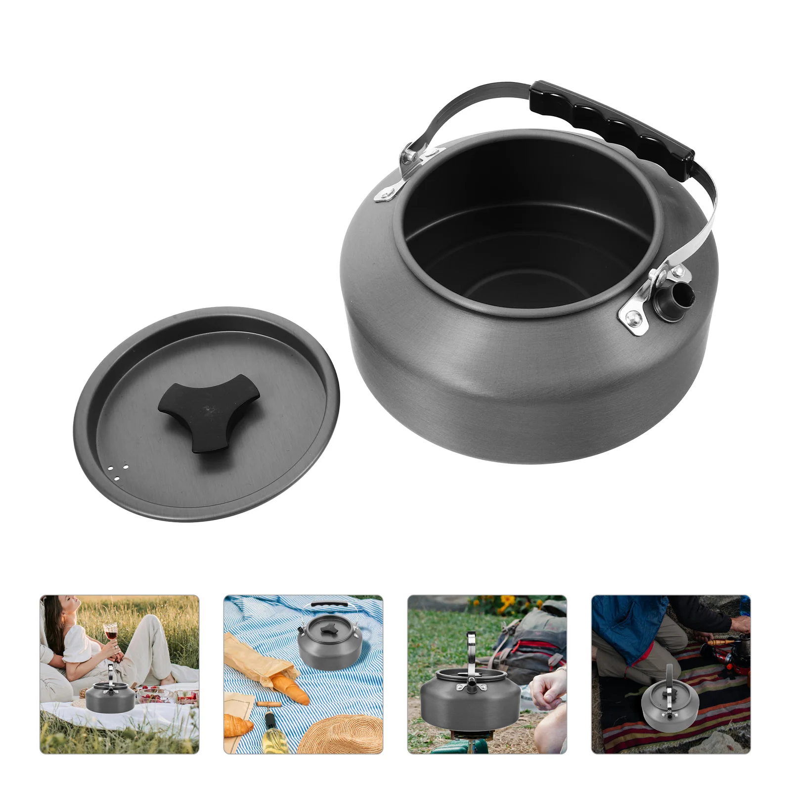 

Portable Kettle Camping Stovetop Automatic Tea Kettles Backpacking Black Whistling Travel