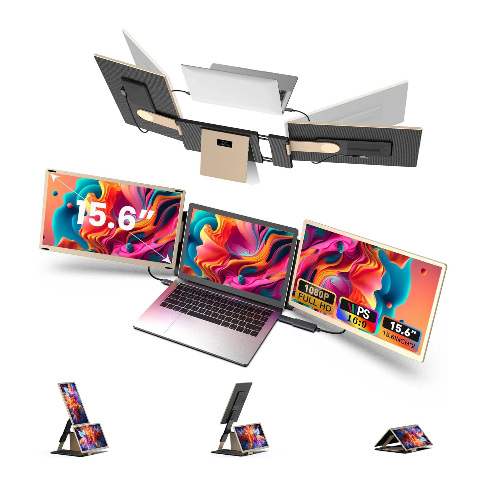 excellent 2025 Foldable Monitors S6 15.6" 1080P FHD Dual Screen Extender Compatible Mac/Windows Laptop Ultra-Portable Screen Spl