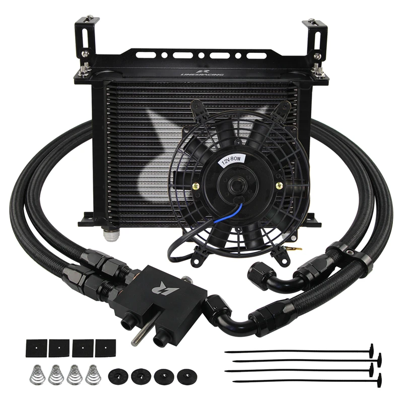 Kit de refroidisseur d'huile 30 rangées + ventilateur 7'' compatible avec BMW N54 135i E82 E90 335i 335xi E92 335is