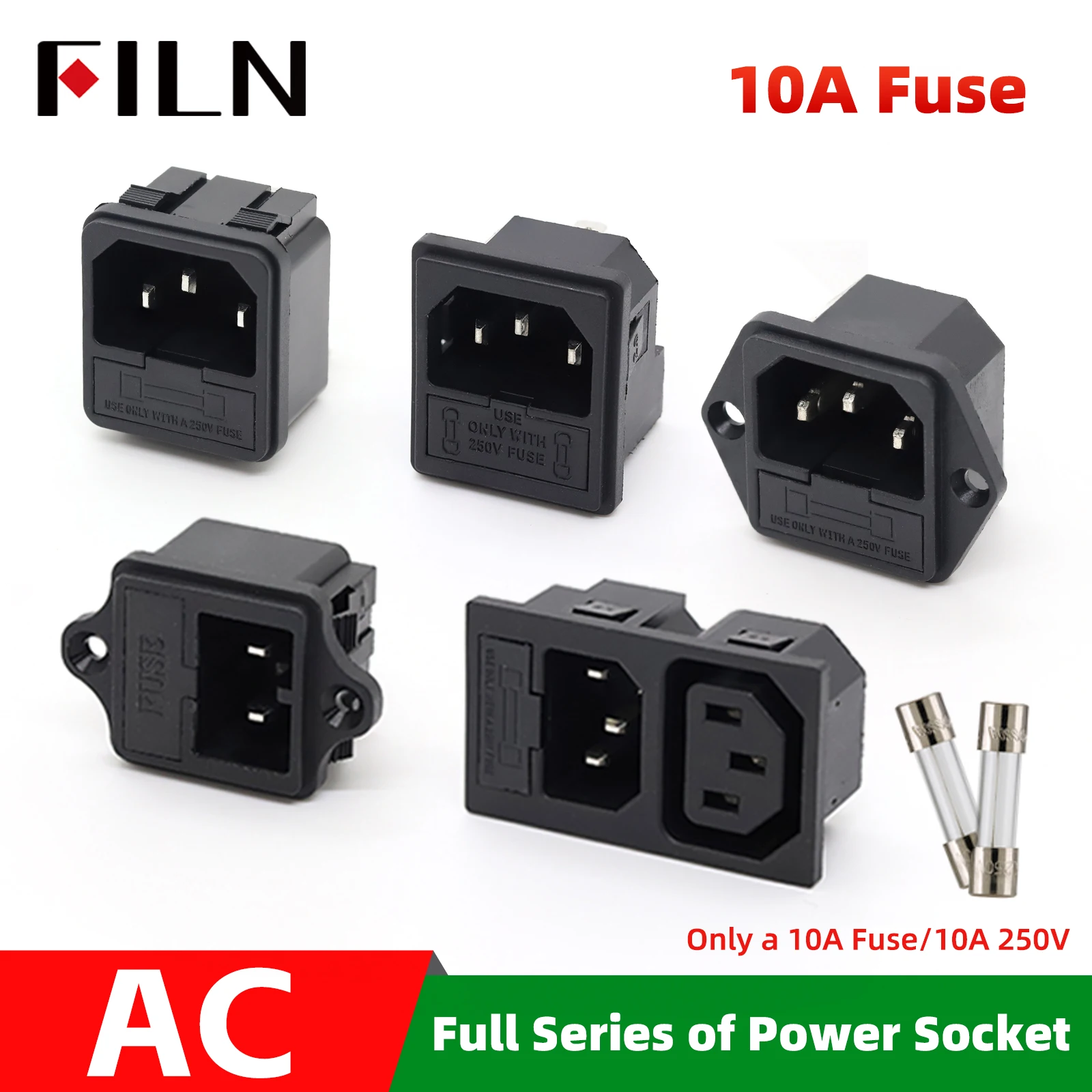 IEC320 3Pin Male Female Power Inlet with 10A Fuse Red LED Indicator Socket Mount AC Connector PC Servers Industrial U