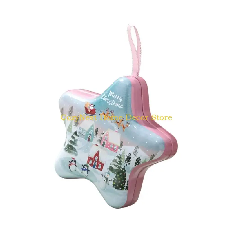 92MF Christmas Decorative Tin Container Feature Solid Carry Cord Compact Storage Solution Jewelry Coin Medicine Organizers