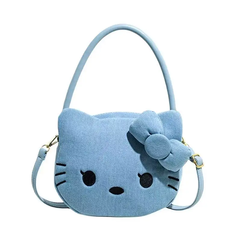 

Subtle Sweet Face Kitty Cat Internet Celebrity Denim Japanese Versatile Handbag Cute Cartoon Single Shoulder Crossover Bag Trend