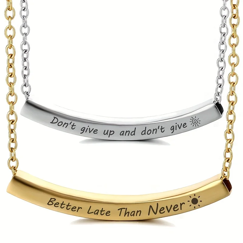 Custom Text Necklace for Women Stainless Steel Tube Necklaces Personalized Name Gold Silver Pipe Pendant Jewelry with 50cm Chain