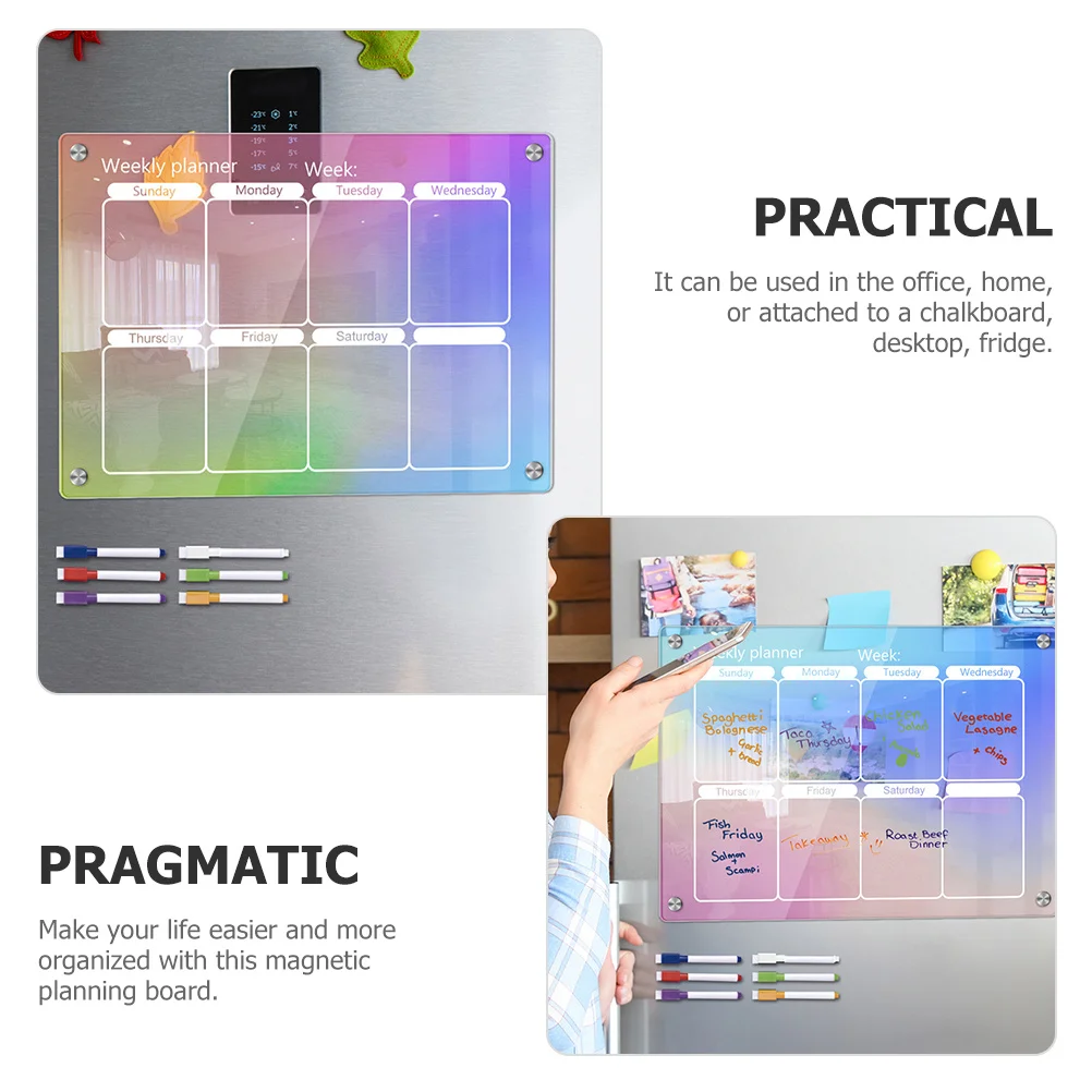 

1 Set Magnetic Weekly Planner Board Acrylic Dry Erase Fridge Calendar For Daily Schedule Small Portable Message List Notepad