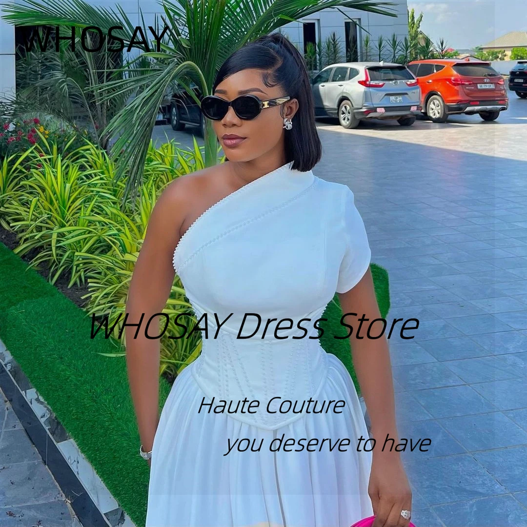 WHOSAY Midden-Oosten Vrouwen Dragen Galajurken Een Schouder Korte Mouw Cocktail Party Een Lijn Avond Banket Jurk Aangepast