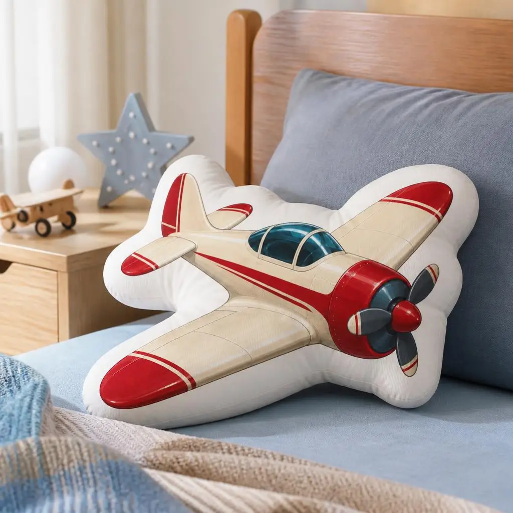 Vintage Propeller Plane Throw Pillow Plush Irregular Stuffed Cushion Aviation Home Decor Sofa Accent Aviation Enthusiast Gift