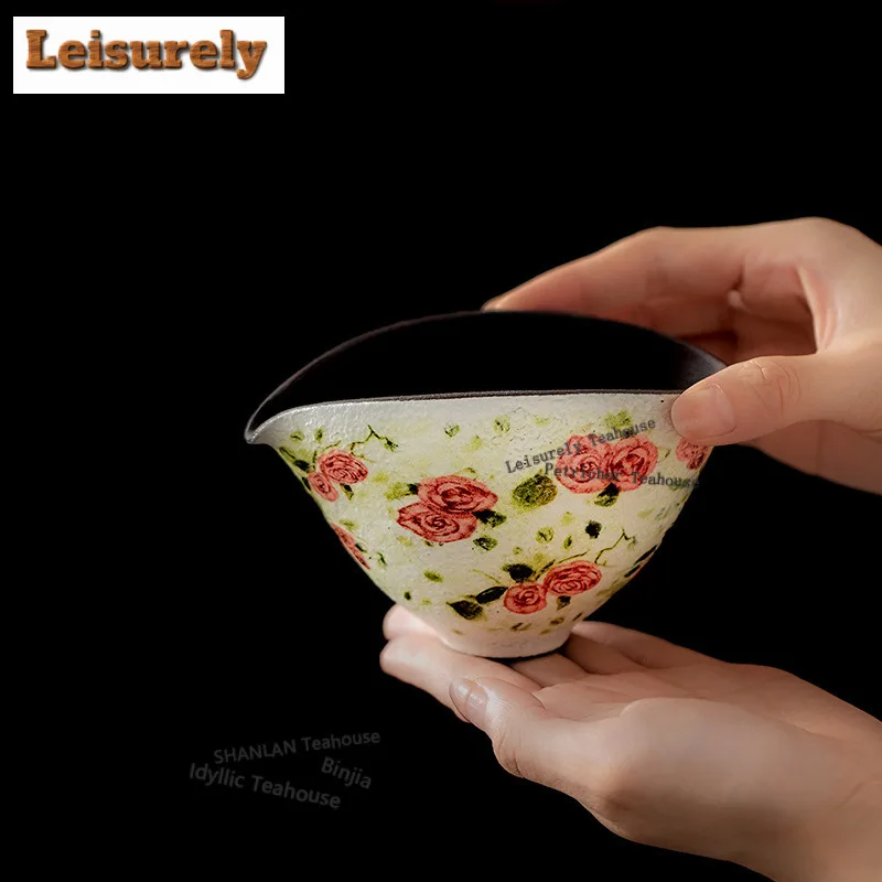 

180ML Oil Painting Rose Whisper Tea Pitcher Tea Divider Cha Hai Dispenser Household Justice Cup Fair Mug Drinkware Supplies Gift