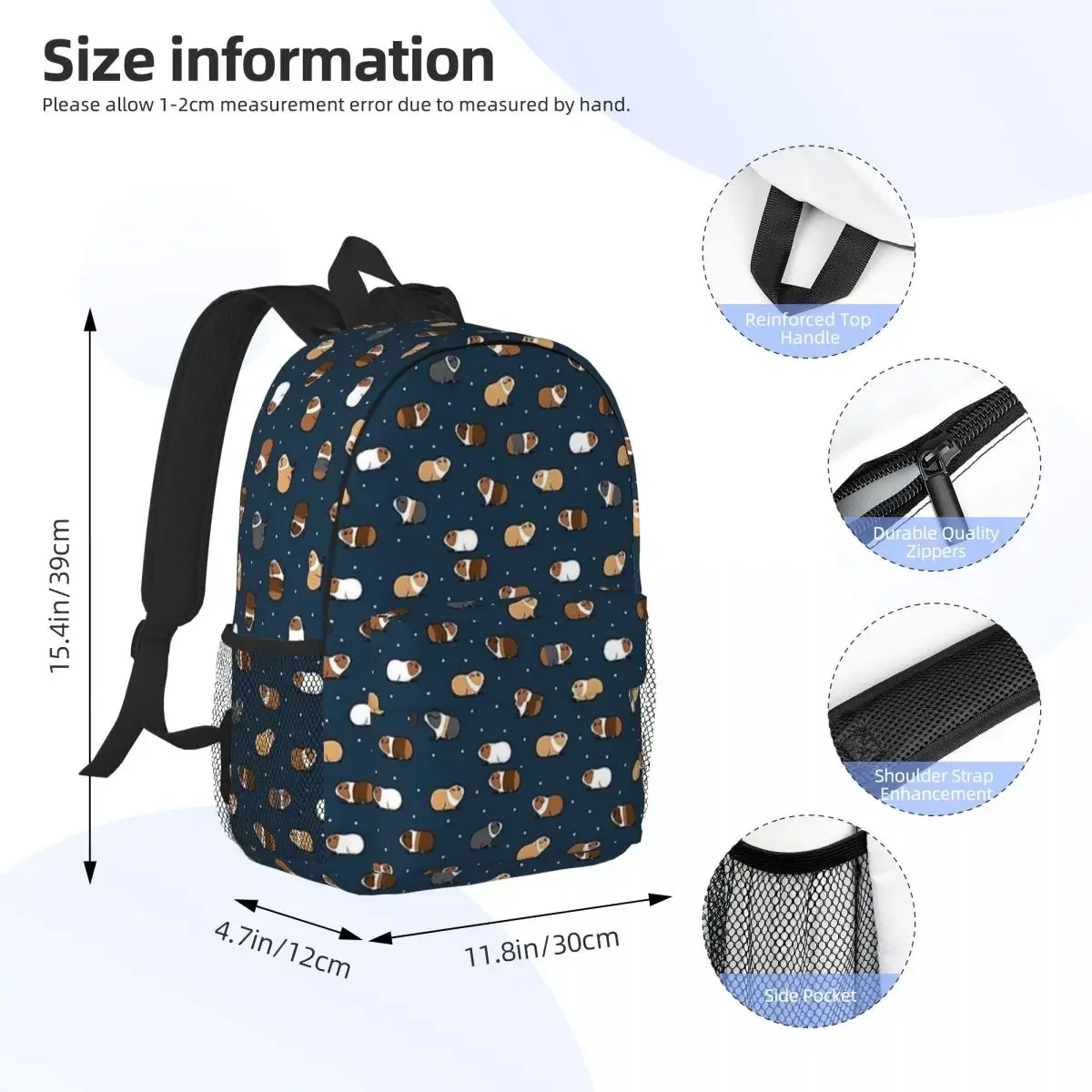 Little Guinea On Navy Mochilas para meninos e meninas, mochilas escolares casuais para estudantes, mochila de viagem, bolsa de ombro de grande capacidade