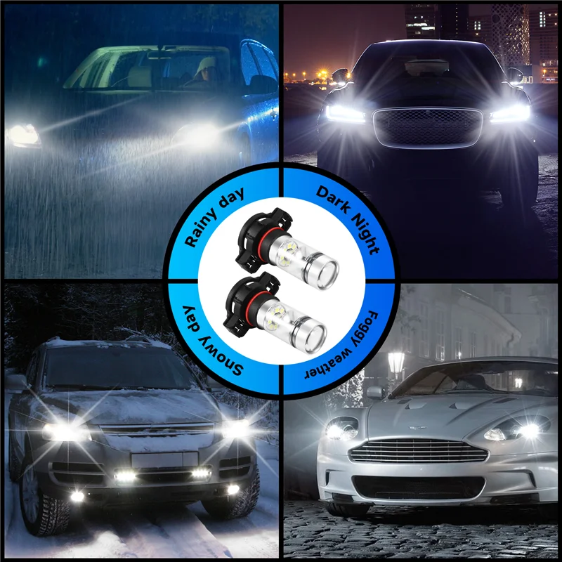 A10E-2X 5202 H16 Ps24w عالية الطاقة 100W 6000K سوبر وايت Led أضواء الضباب Drl لمبة