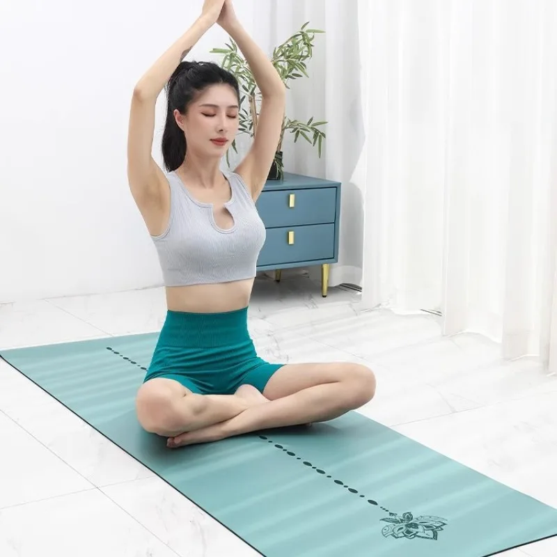 Exercise Mat PU Rubber Non Slip Yoga Mat Sweat Absorbent Alignment Lines Extra Thick Extra Wide Professional Grade Training Mat