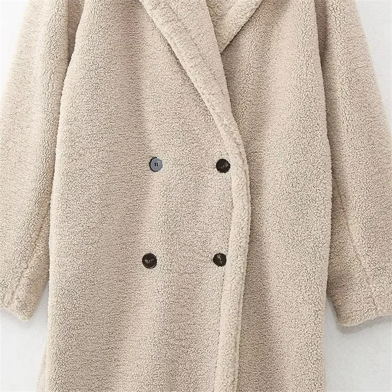 Keyanketian Winter neue Frauen Teddybär Mantel stilvolle dicke dicke warme Kunst pelz Fleece Dame langen Mantel Zweireiher Jacke