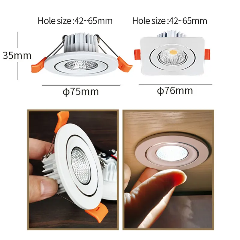 【42mm-65mm hole】Square recessed mini Spotlight 3w LED ceiling light 110 volt 220V indoor small downlight with driver set