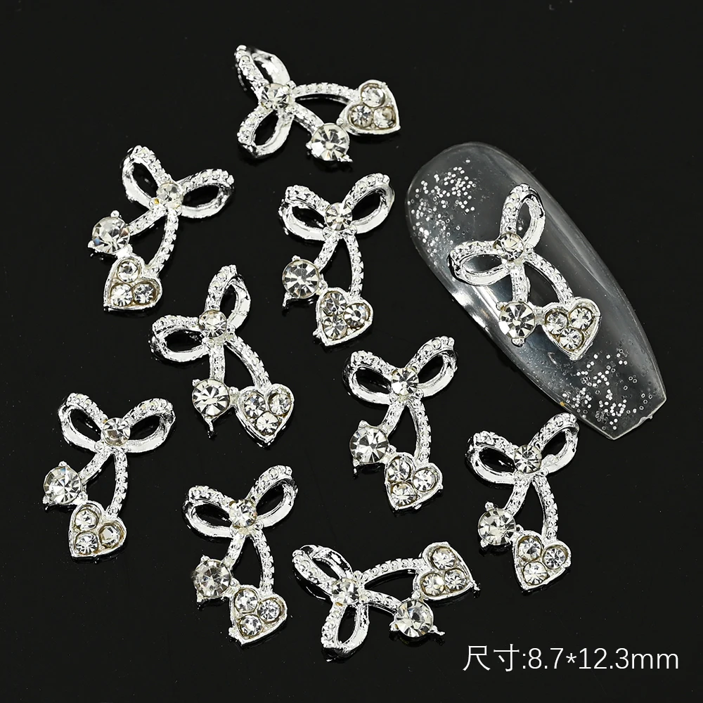 10Pcs Christmas Garland Bow 3D Nail Art Charms Sparkly Alloy Gold/Silver Wreath Design Jewelry Luxury Manicure Rhinestone Parts image 5