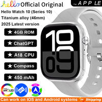 2025 New For Apple Hello Watch 10 46mm HD AMOLED 4G ROM GPS GPT NFC Compass Clock Bluetooth Call  Smartwatch Series 10 Men Women