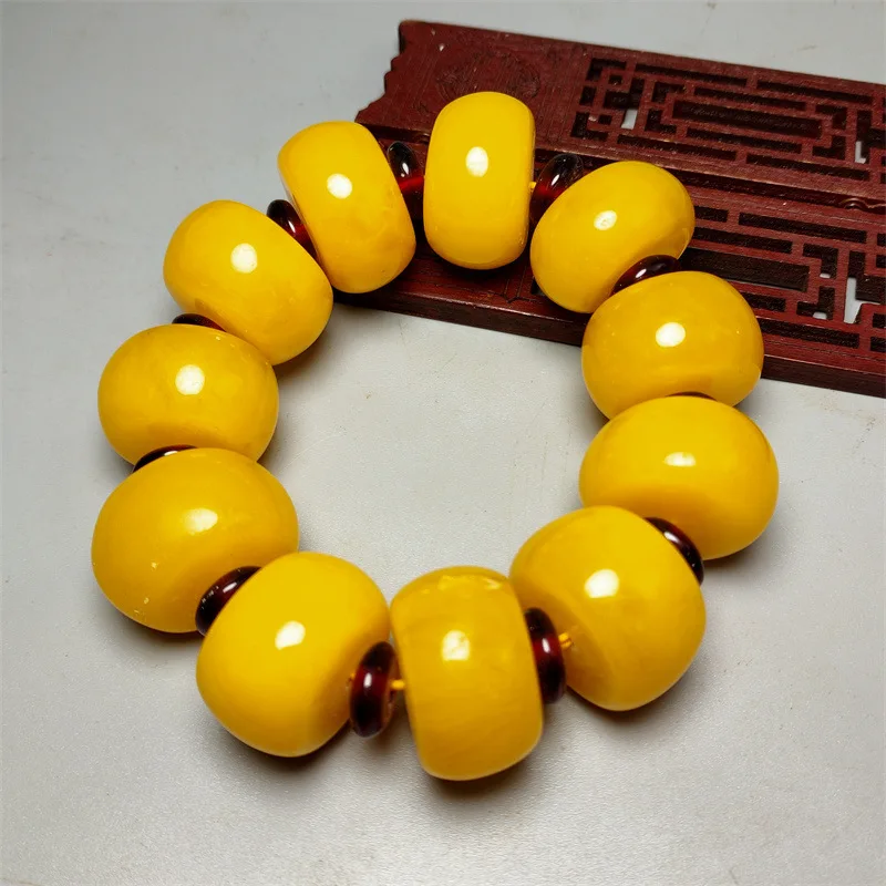 Antique High Imitation Beeswax Abacus Beads Bracelet Yellow Chicken Grease Beeswax Bracelet Buddha Beads Bulge Beads Barrel Bead