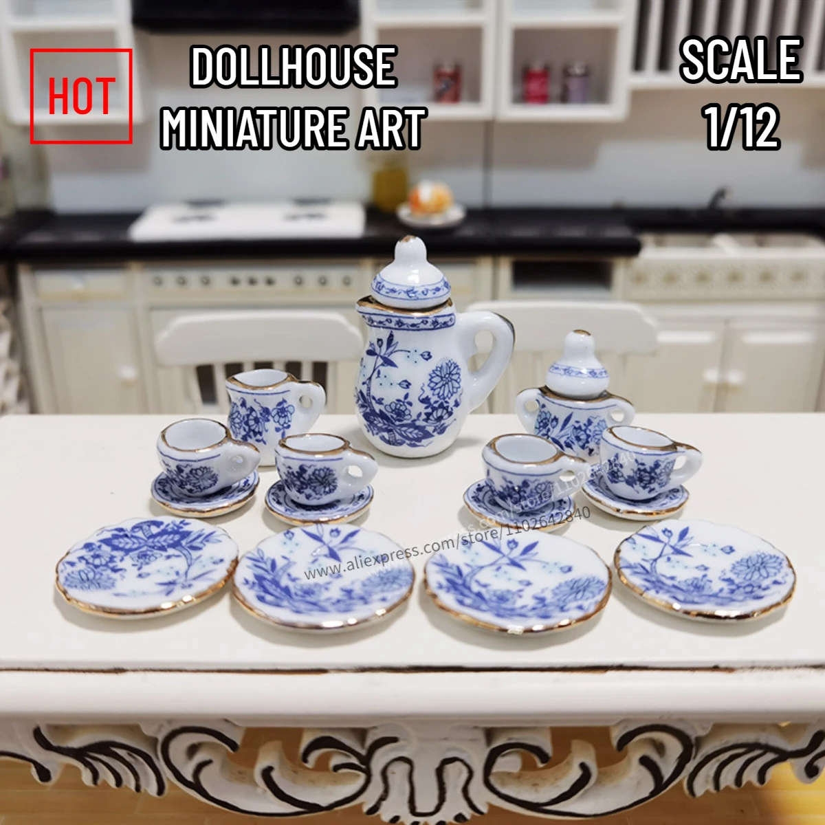 1/12 Scale Ceramic Tableware Miniature Art Porcelain Dish Tea Pot Cup for Barbie Blythe Dollhouse Accessories Mini Kitchen Toy