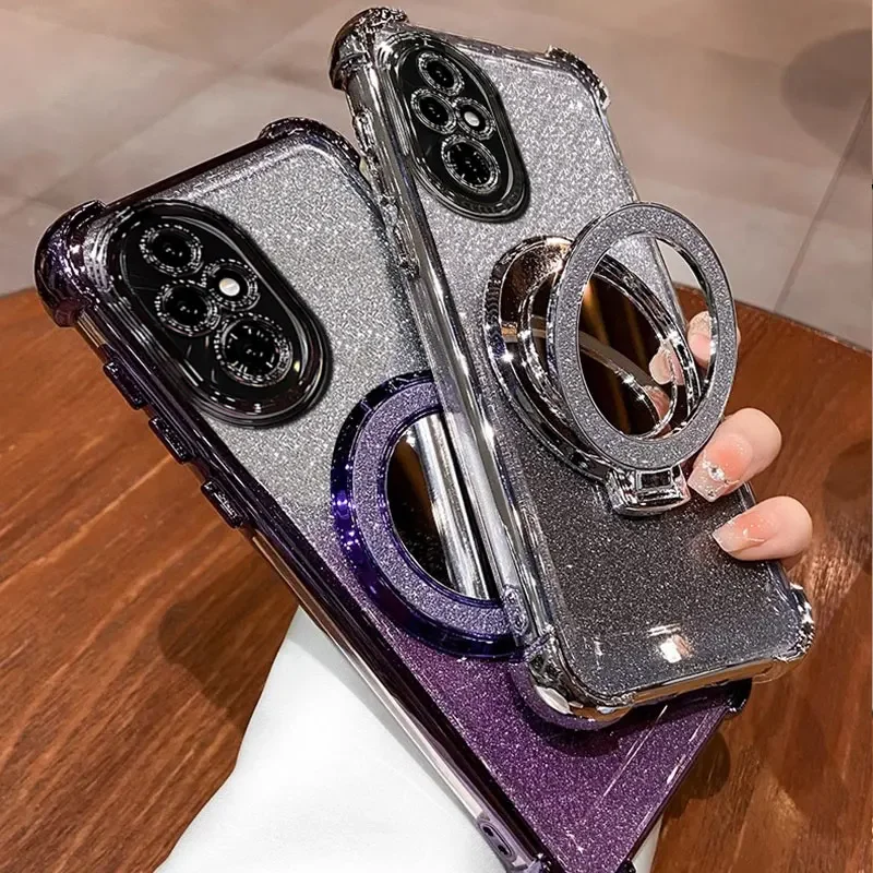 Luxuriöse Spiegelhalter-Bling-Glitzer-Silikon-Handyhülle für Honor 200 100 Pro 90 80 70 60 Pro, ultradünne Standabdeckung