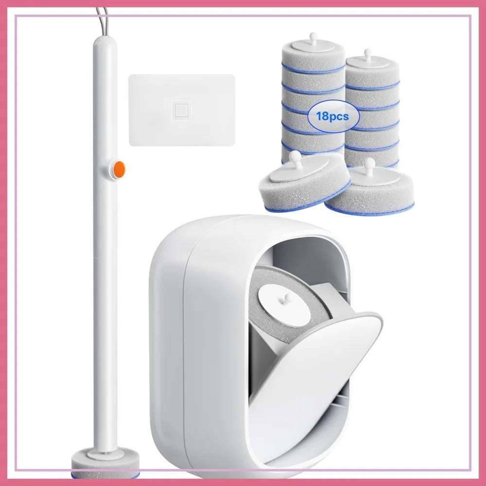 

Disposable Toilet Cleaning System - Wand Kit with 18 Refills, Wall Mounted Brush & Holder for Deep Bathroom Cleaning