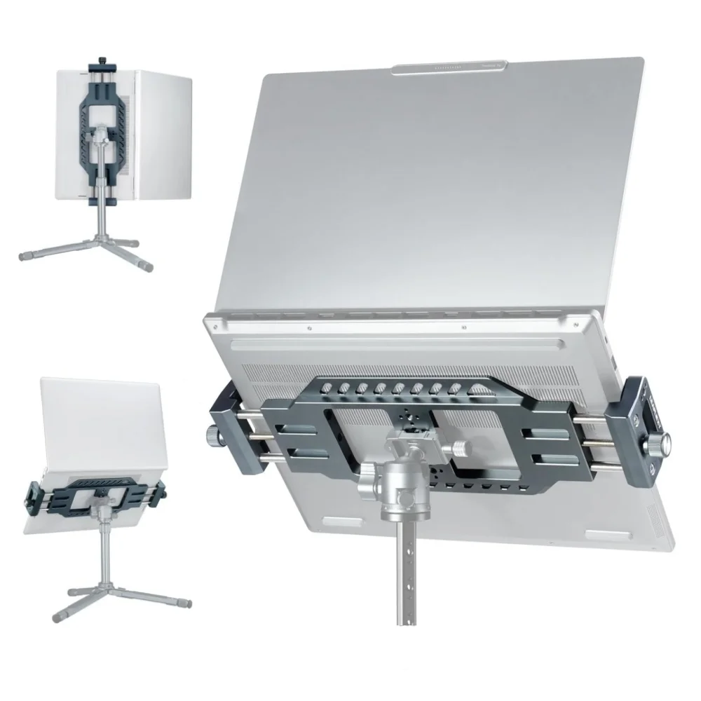 leaplight-aluminum-laptop-holder-macbook-clamp-with-1-4--3-8-screw-arca-swiss-plate-laptop-mount-for-tripod-live-recording