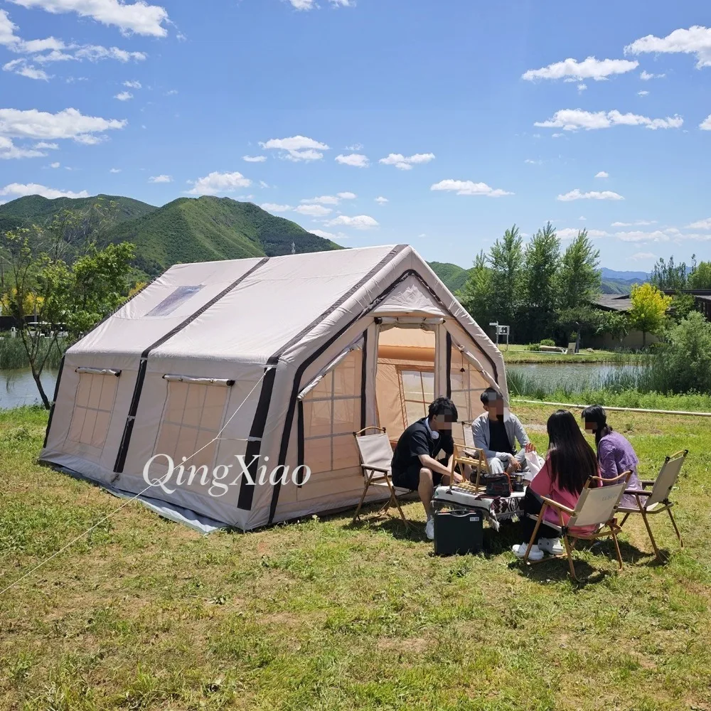 Inflatable Glamping Tent Thickened Oxford Fabric Waterproof Large Multi‑Person Tent for Overnight Family Outdoor Camping Shelter