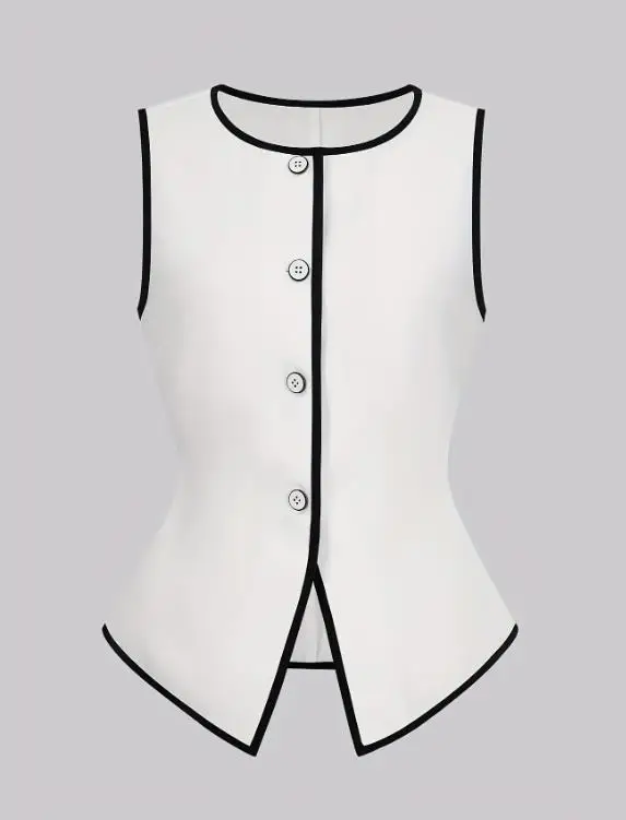 2026 Spring/Summer New Women's Fashion Casual Round Neck Sleeveless cardigan Button Design Solid Color Tank Top Women's Wear